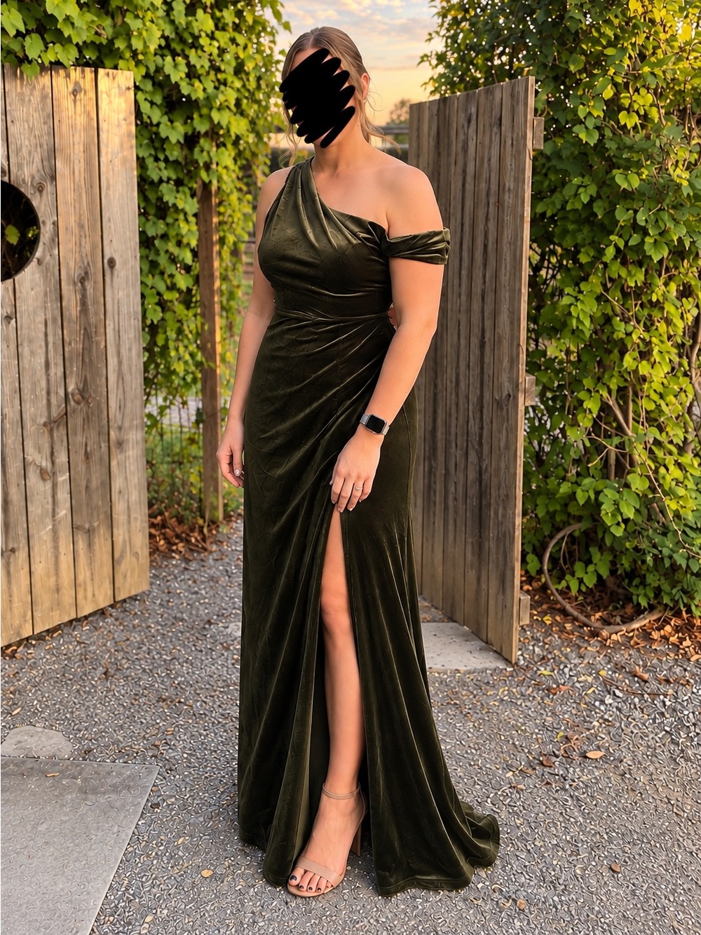 Lulus Olive Green One-Shoulder Velvet Gown